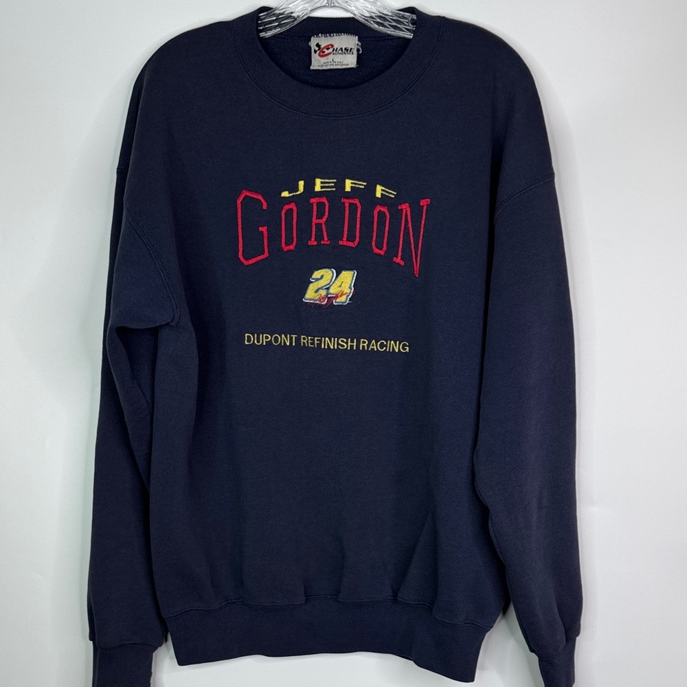 Vintage Chase Authentics Jeff Gordon #24 Navy Blue Sweatshirt Size Large 90s